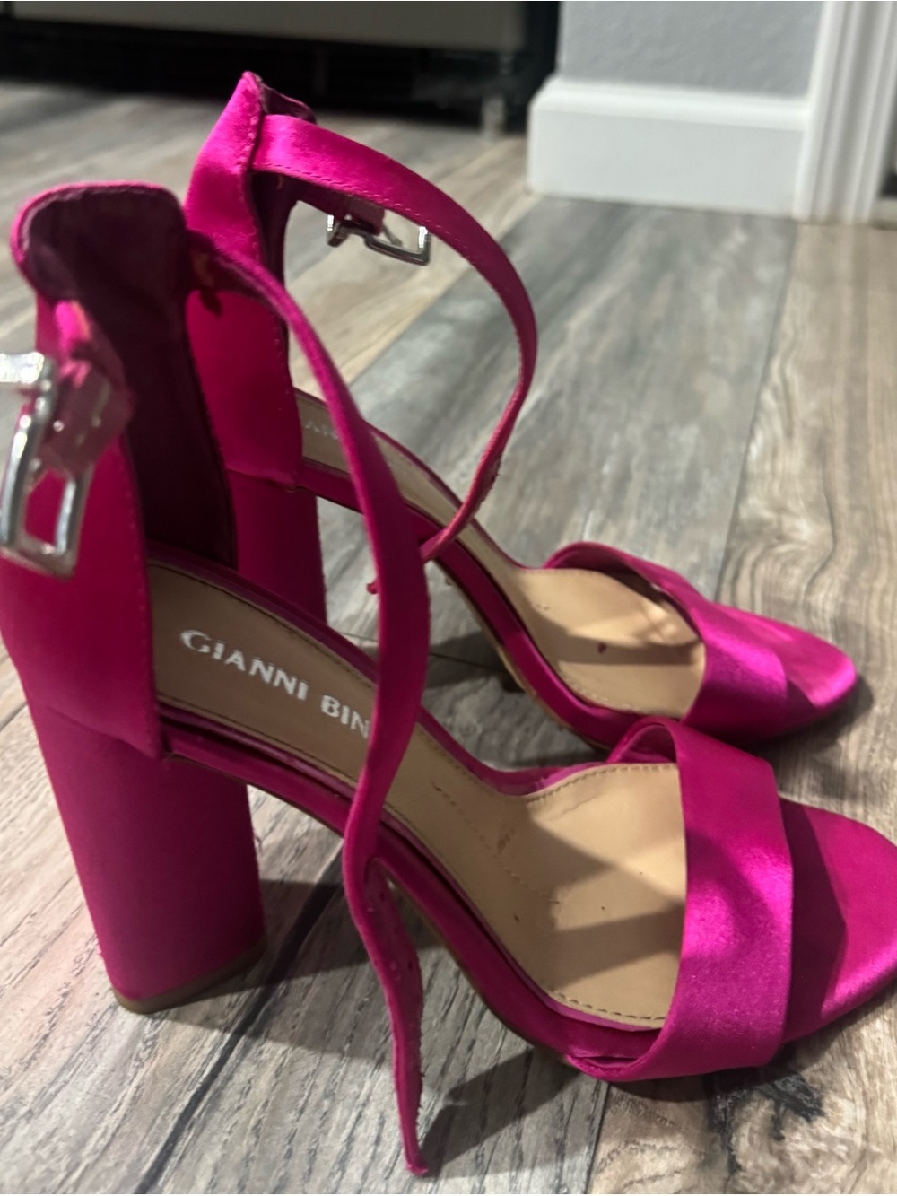 Gianni Bini Hot Pink Satin Block Heel Sandals